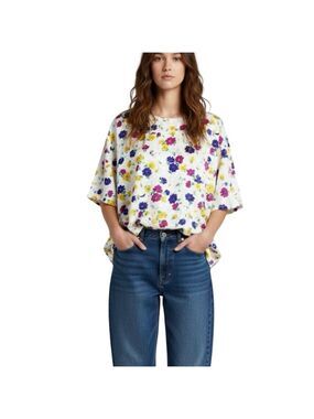 Vintage white satin damask floral print boxy short sleeve blouse